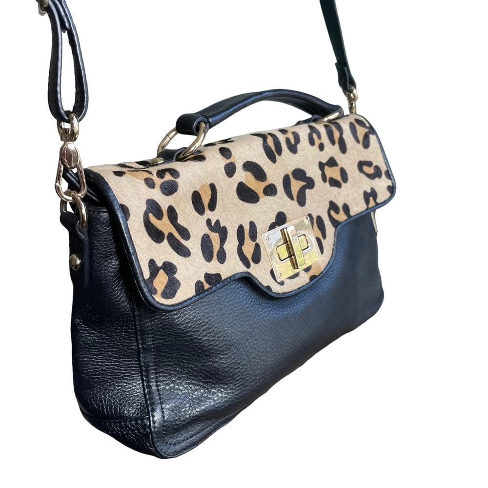 Barr + Barr Leather Leopard Fur Bag Crossbody Toggle Lock Top Handle New York